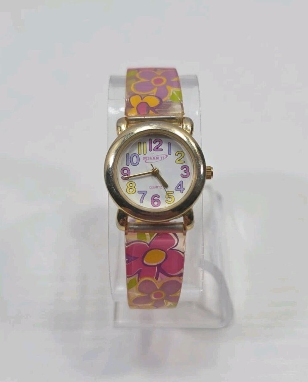 Milan 2 MLKO29 Women's Gold Tone Quartz Watch With Floral Band New Battery W257